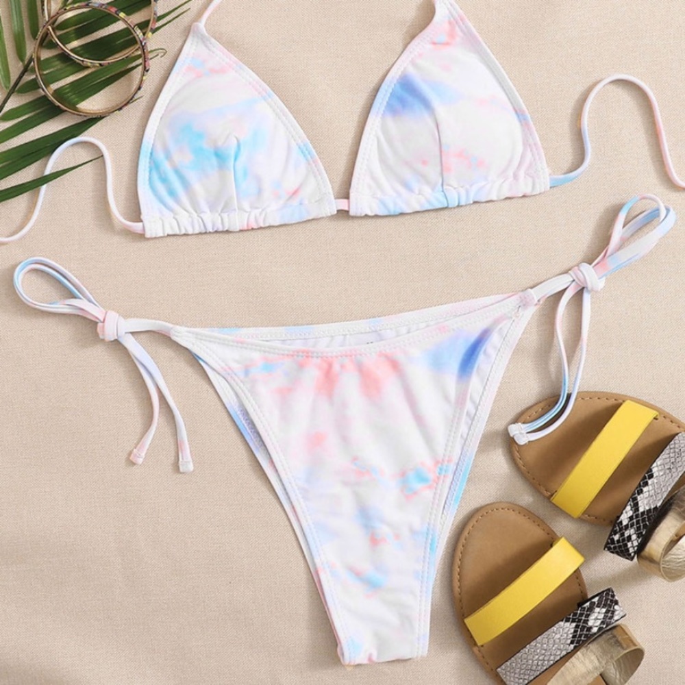 NWT Tie Dye Triangle Tie Side Bikini Swimsuit